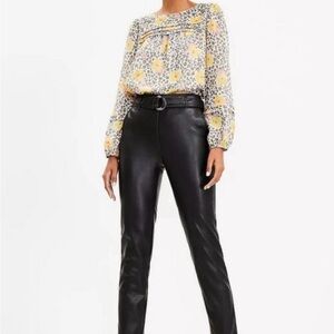 LOFT Faux Black Leather Belted Slim Crop Pant Size 4 ☺️